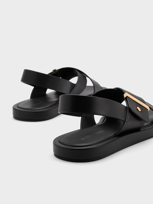 Crossover Back Strap Sandals, สีดำ, hi-res