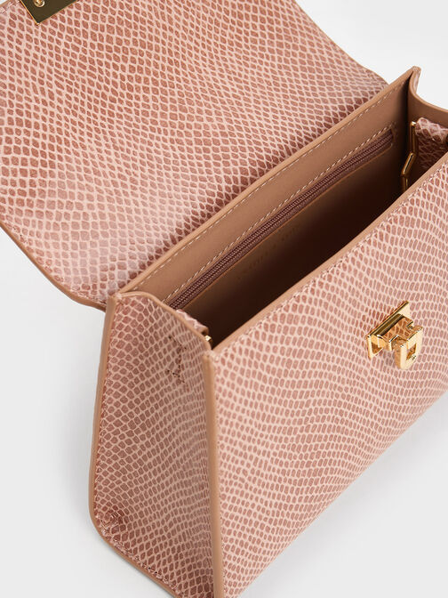 Tallulah Snake-Print Trapeze Top Handle Bag, , hi-res