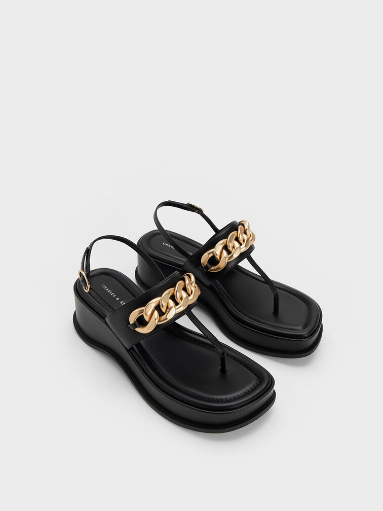 Chain-Link Thong Sandals, สีดำ, hi-res