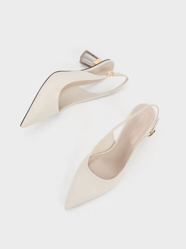 Oleana See-Through Trapeze Heel Slingback Pumps, Chalk, hi-res