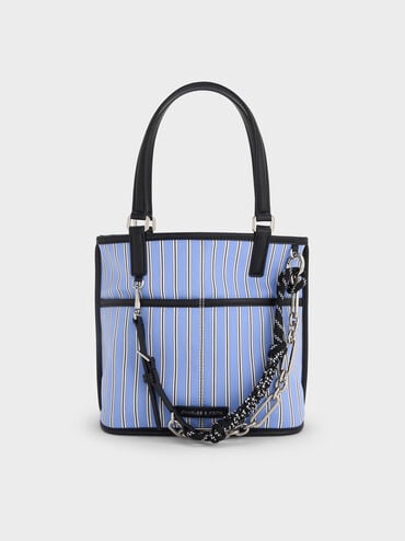 Addison Striped Knotted-Rope Double-Handle Tote Bag, Pinstripe Blue, hi-res