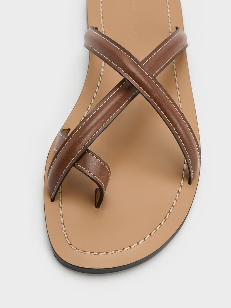 Crossover Toe-Ring Sandals, Cognac, hi-res