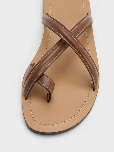 Crossover Toe-Ring Sandals, Cognac, hi-res