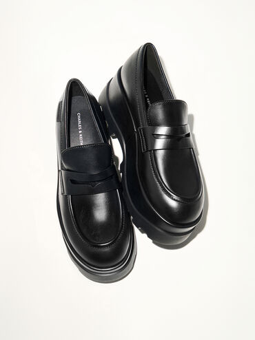 Barron Platform Penny Loafers, Black, hi-res
