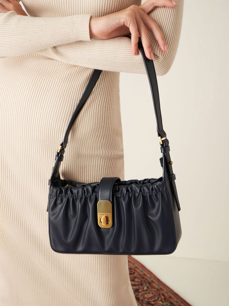 Enya Ruched Turn-Lock Shoulder Bag, , hi-res