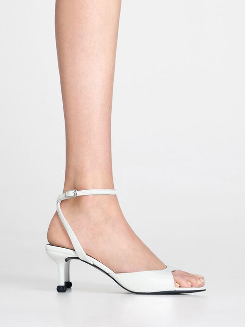 Sculptural Heel Ankle-Strap Pumps, สีขาว, hi-res