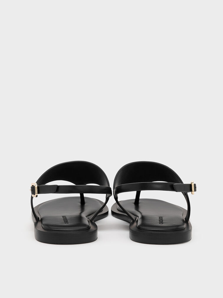 V-Strap Slingback Thong Sandals, Black, hi-res