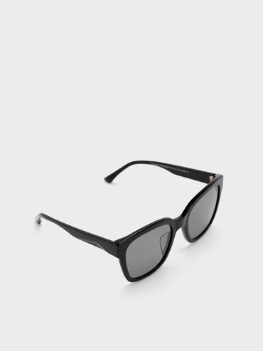 Recycled Acetate Square Sunglasses, สีดำ, hi-res