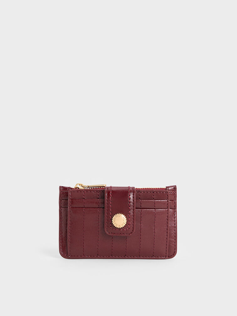 Donna Crinkle-Effect Panelled Card Holder, Burgundy, hi-res