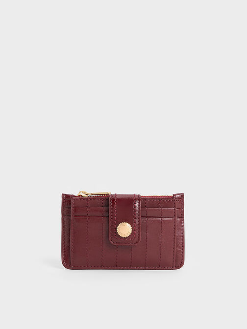 Donna Crinkle-Effect Panelled Card Holder, Burgundy, hi-res