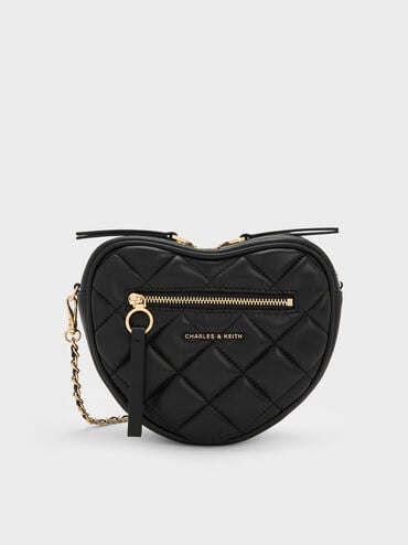 Paffuto Quilted Heart Crossbody Bag, Black, hi-res