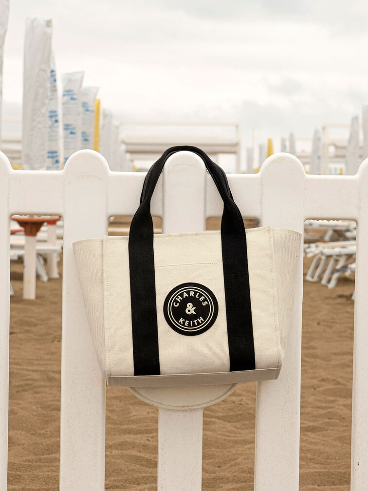 Large Kay Canvas Contrast-Trim Tote Bag, สีมัลติ, hi-res