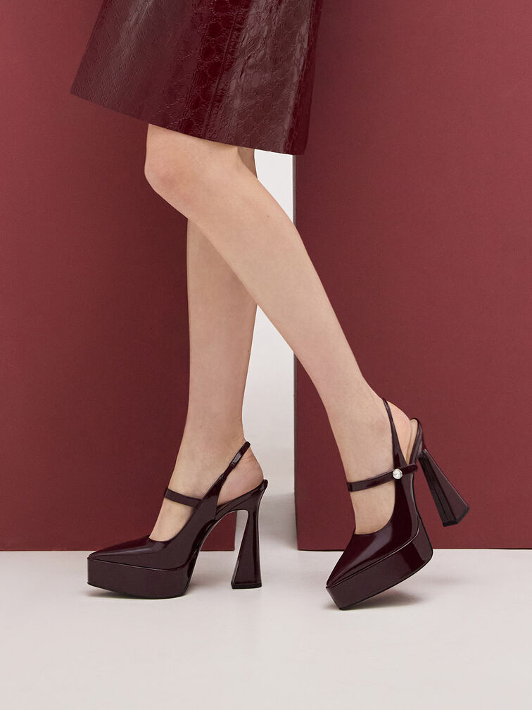Patent Crystal-Accent Platform Mary Janes, Burgundy, hi-res