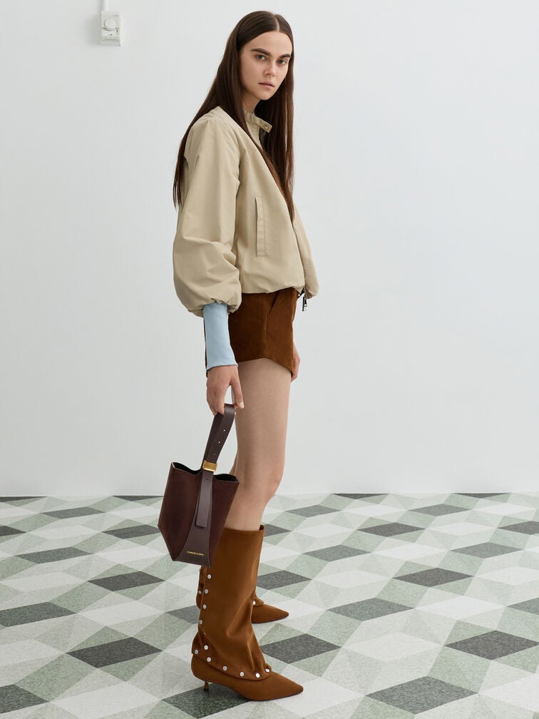 Edna Recycled Suede Bucket Bag, Espresso Brown, hi-res