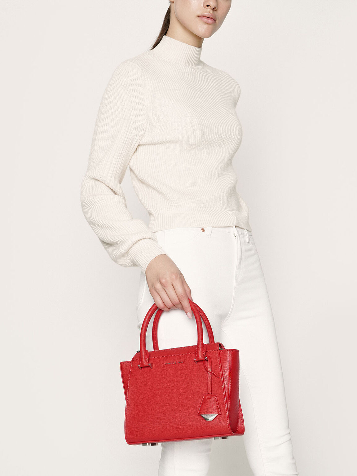 Structured Trapeze Bag, Red, hi-res