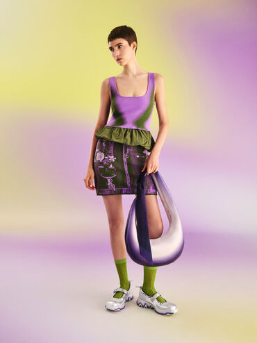 กระเป๋าโฮโบทรงพระจันทร์เสี้ยวดีเทลผูกปมไล่เฉดสีรุ่น Toni, สีม่วง, hi-res