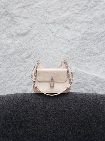 Suki Crinkle-Effect Padlock Shoulder Bag, Oat, hi-res