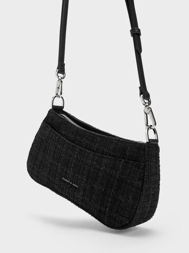 Bunny Tweed Shoulder Bag, สีดำ, hi-res