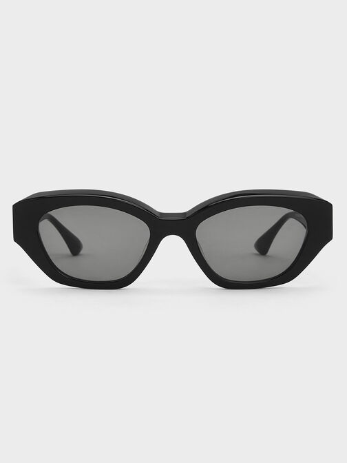 แว่นตากันแดดกรอบเรขาคณิตทรงตาแมววัสดุอะซิเตทรีไซเคิล, สีดำ, hi-res