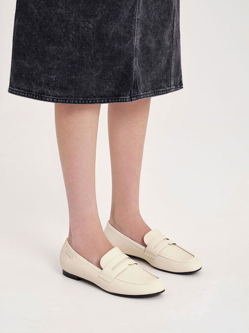 Cut-Out Almond Toe Penny Loafers, สีชอล์ค, hi-res