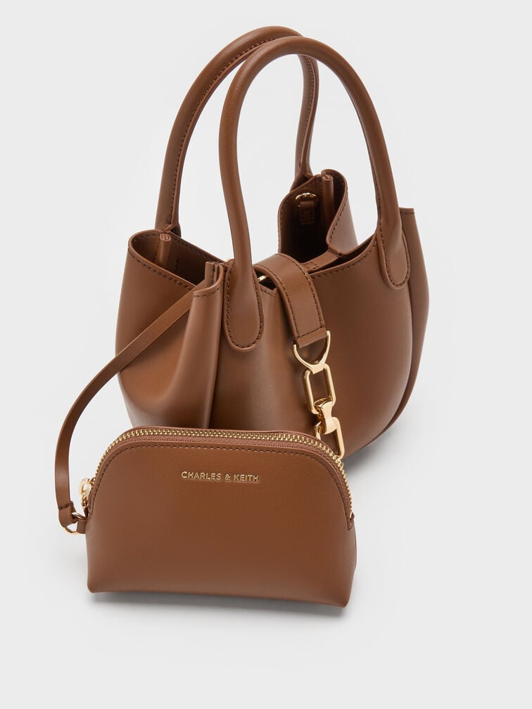 Agatha Chain-Accent Tote Bag, Chocolate, hi-res