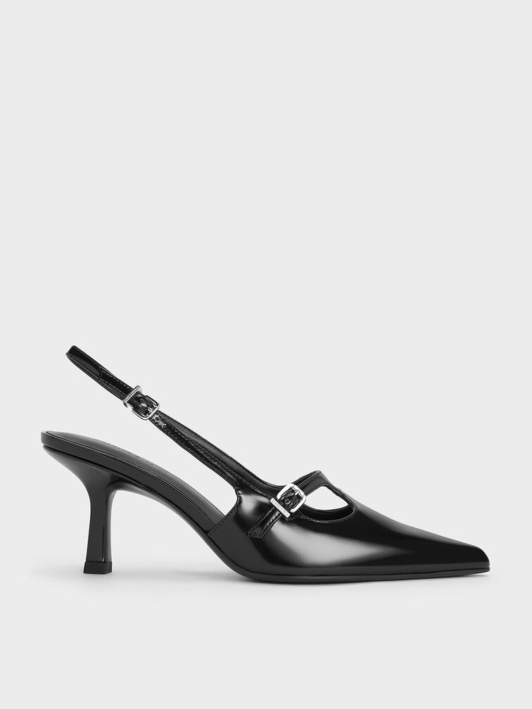 T-Bar Pointed-Toe Slingback Pumps, Black Boxed, hi-res