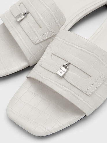 Griselda Croc-Effect Slide Sandals, Animal Print White, hi-res