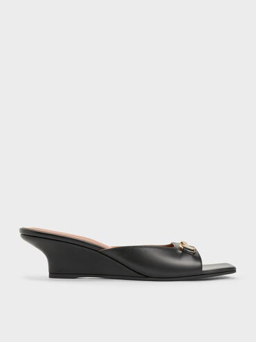 Erinna Metallc-Accent Wedge Mules, Black, hi-res