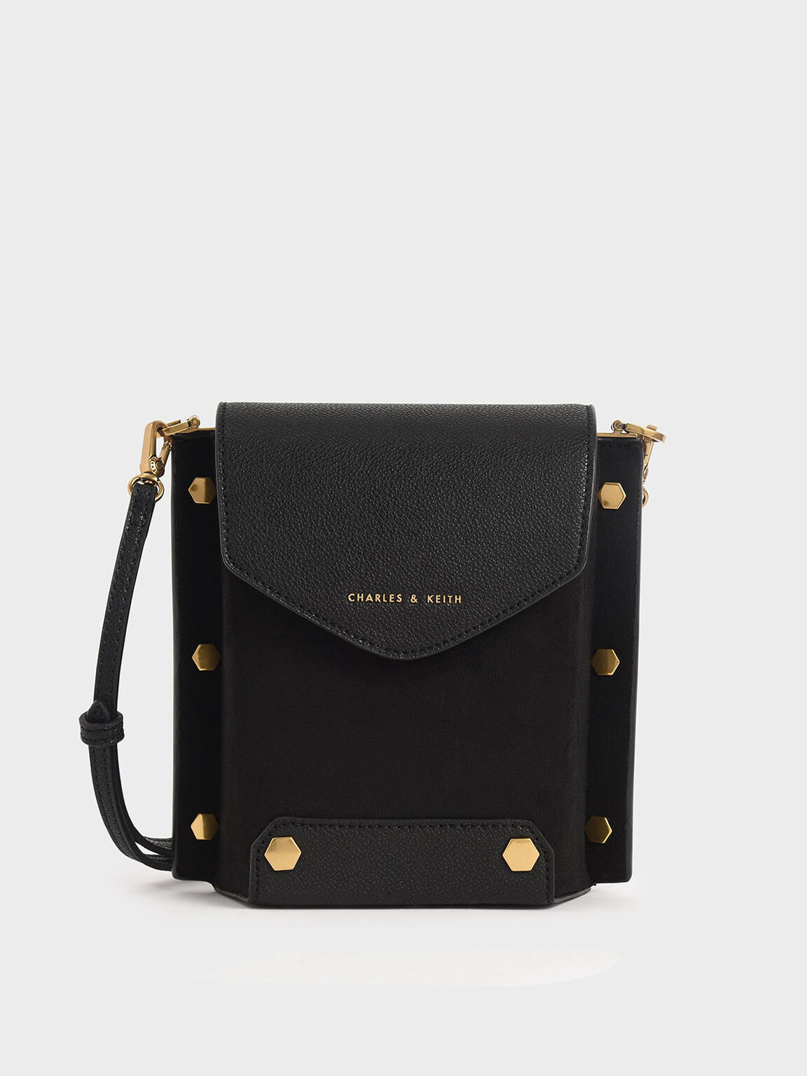 Studded Textured Bag, Black, hi-res