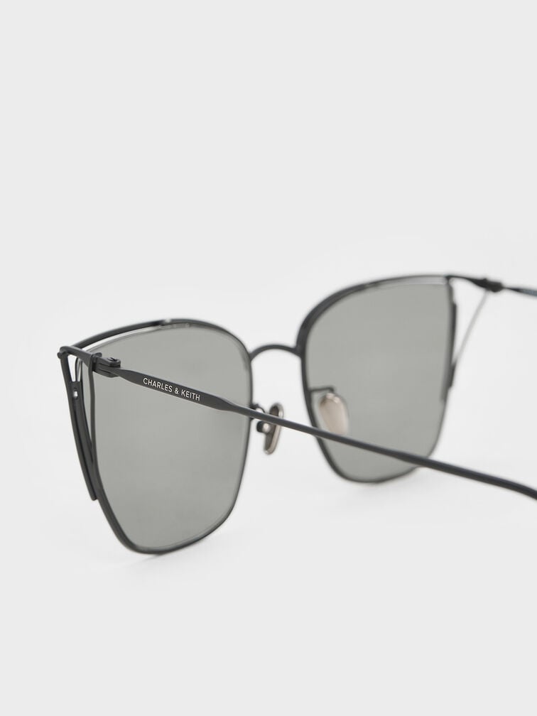 Shea Metallic-Rim Square Sunglasses, Black, hi-res