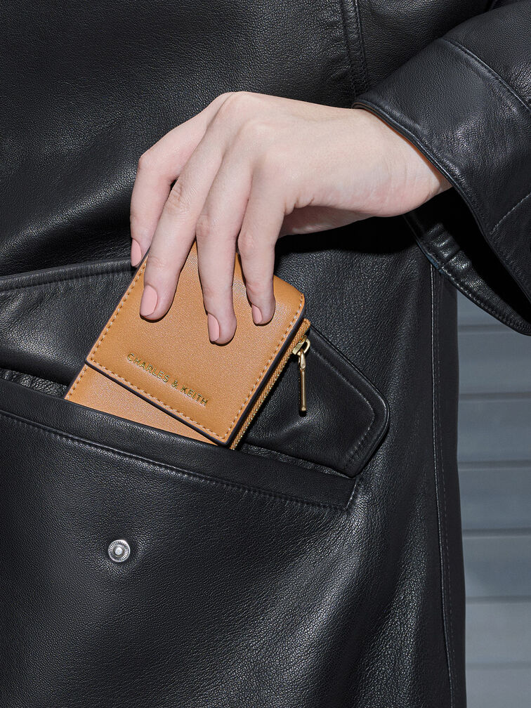 Calla Bi-Fold Side-Zip Card Holder, Toffee, hi-res