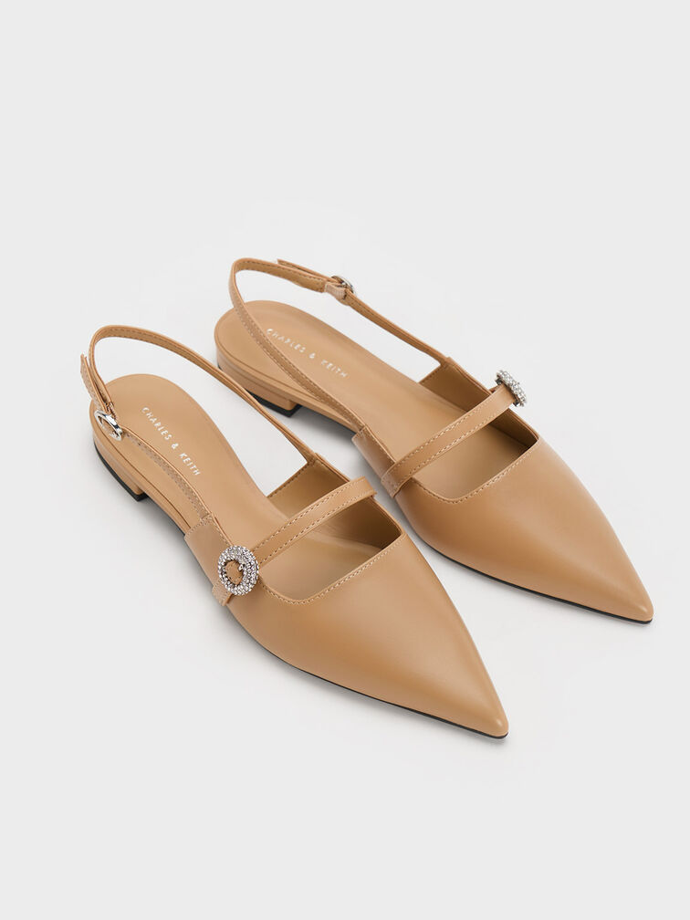 Crystal-Embellished Slingback Flats, สีคาเมล, hi-res