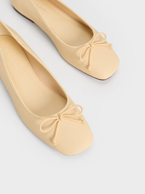 Rounded Square-Toe Bow Ballerinas, Yellow, hi-res