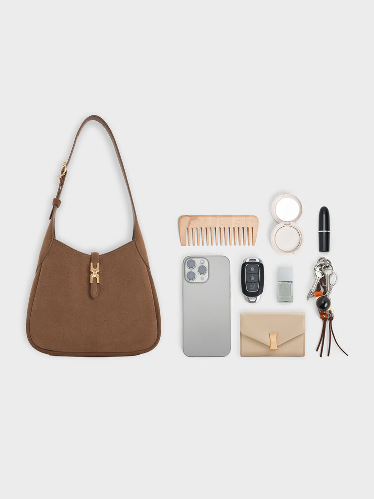 Mini Adalyn Recycled Suede Hobo Bag, Mocha Brown, hi-res