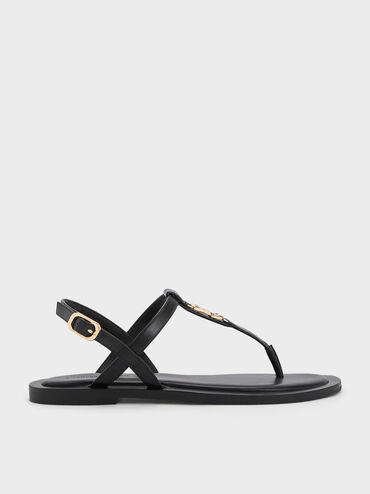 Trifina Metallic-Accent Thong Sandals, Black, hi-res