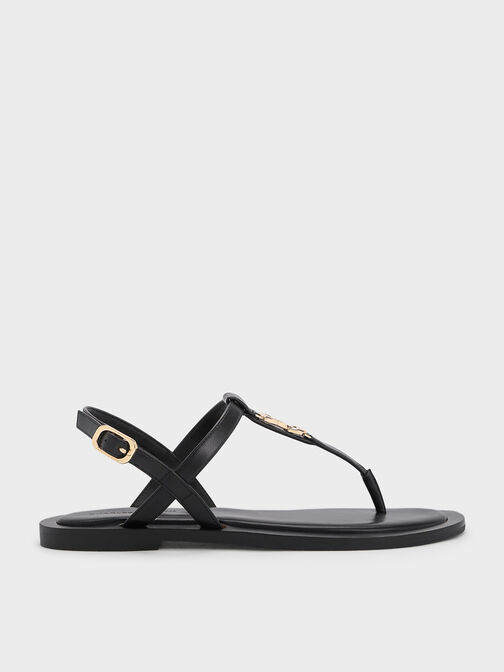 Metallic-Accent Thong Sandals, Black, hi-res