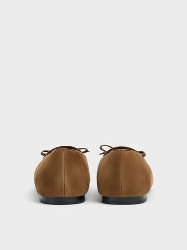 Leather & Suede Bow Loafers, Brown, hi-res