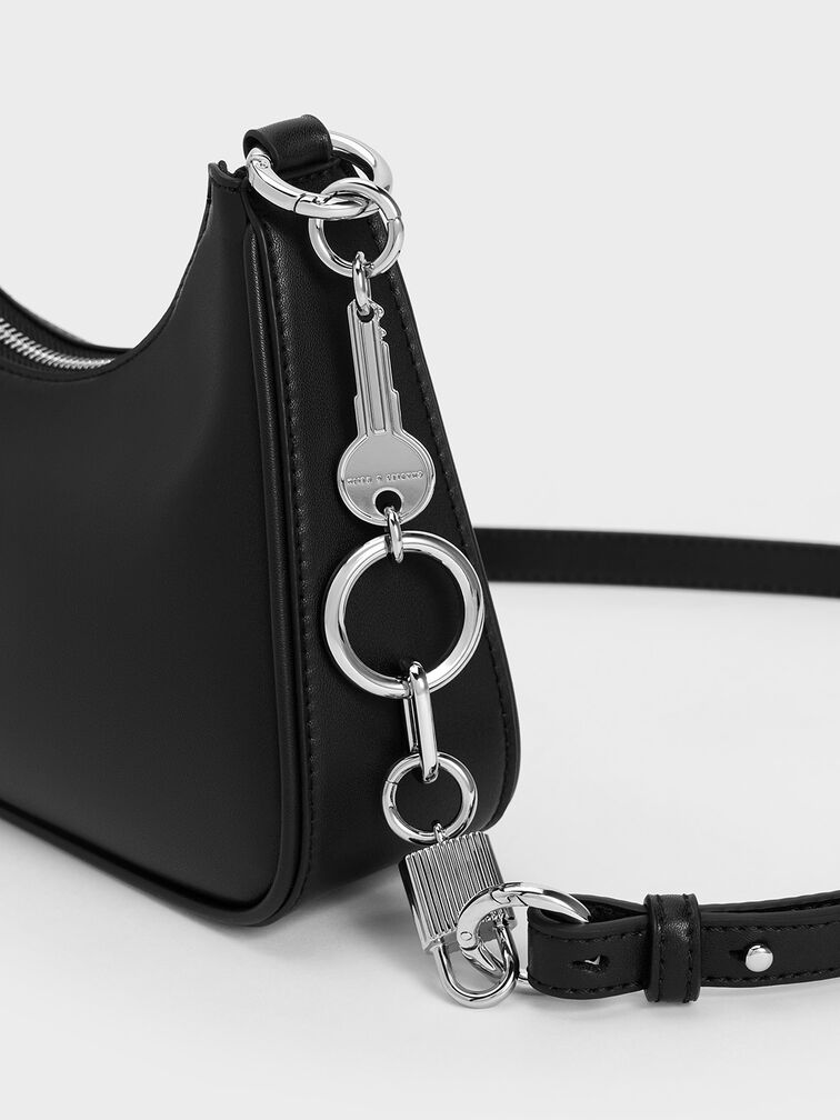 Lane Lock & Key Chain Handle Trapeze Bag, Noir, hi-res