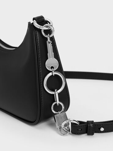 Lane Lock & Key Chain Handle Trapeze Bag, Noir, hi-res