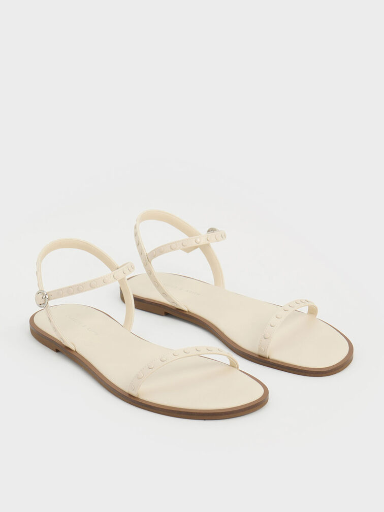 Studded Open-Toe Sandals, สีชอล์ค, hi-res