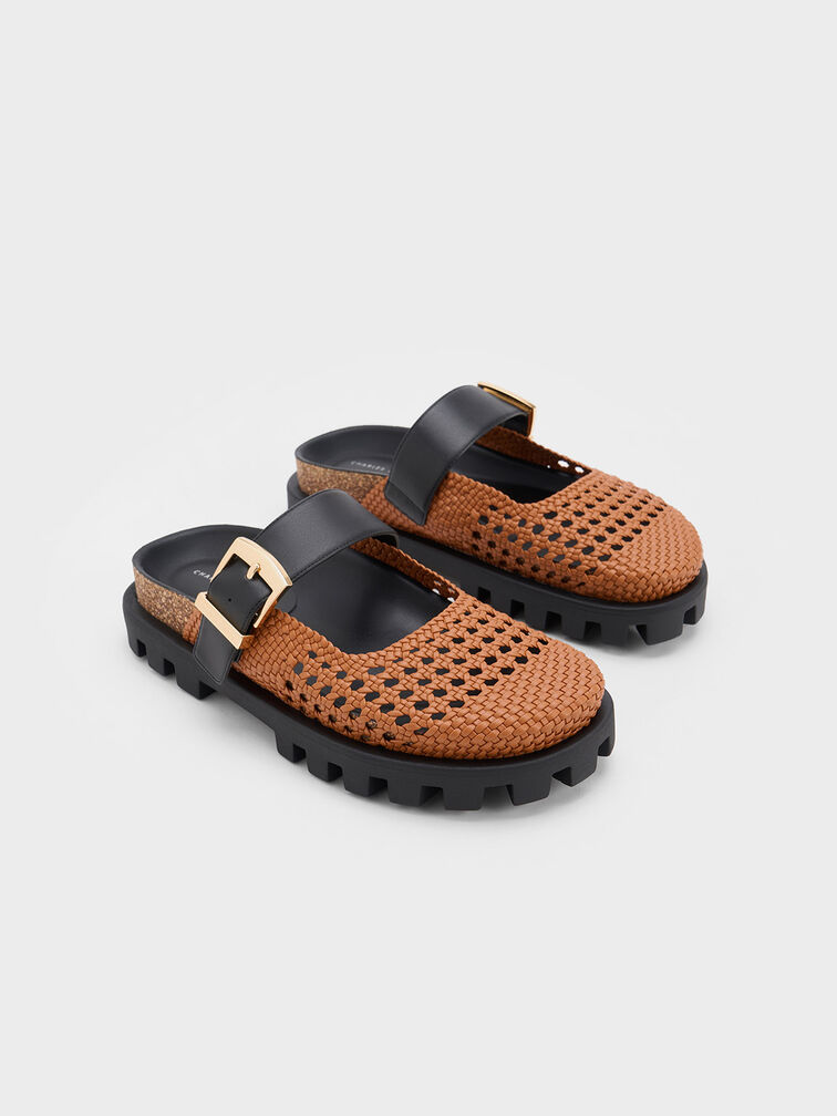 Woven Buckled Flat Mules, , hi-res