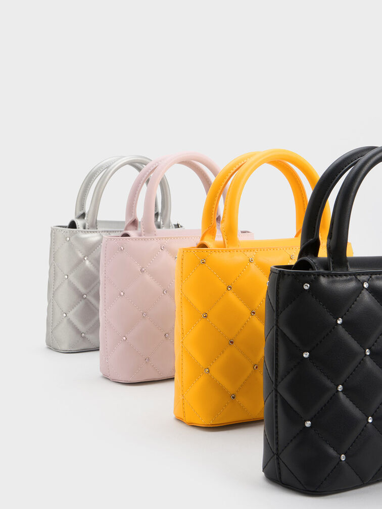 Gem-Embellished Padded Tote Bag, , hi-res