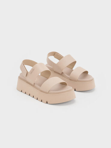 Chunky Flatform Sandals, สีเบจ, hi-res