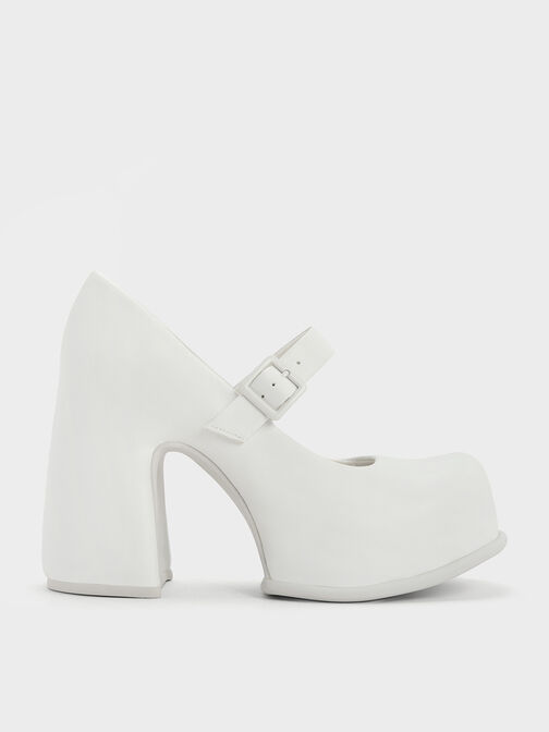 Pixie Platform Mary Janes, White, hi-res