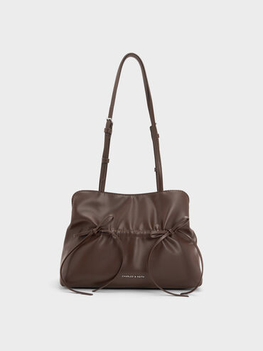 Reese Ruched Bow Shoulder Bag, Espresso Brown, hi-res
