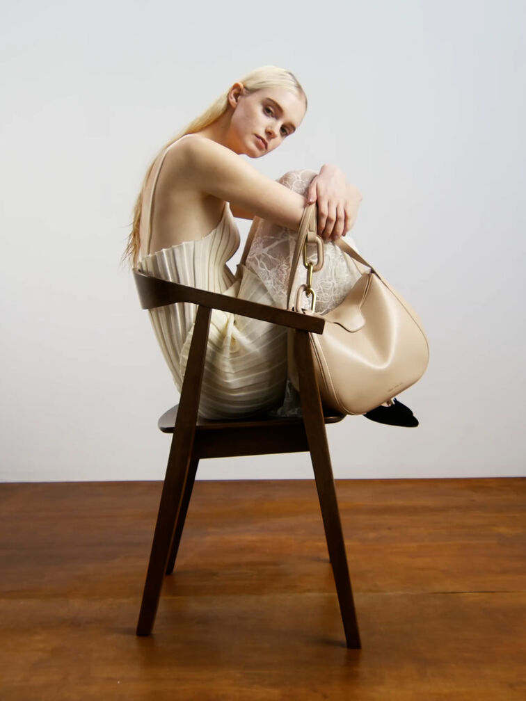 Kora Metallic-Accent Tote Bag, Beige, hi-res