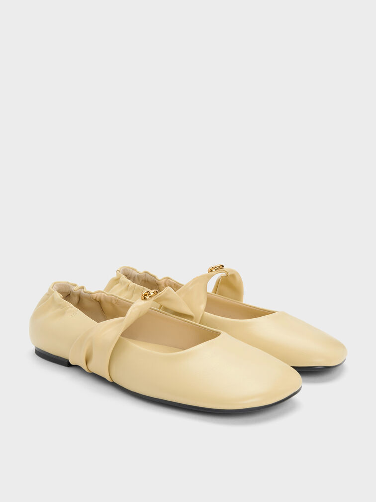 Metallic-Accent Twist-Strap Mary Jane Flats, Yellow, hi-res