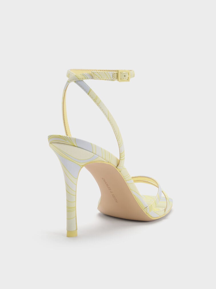 Swirl-Print Ankle-Strap Heels, Yellow, hi-res