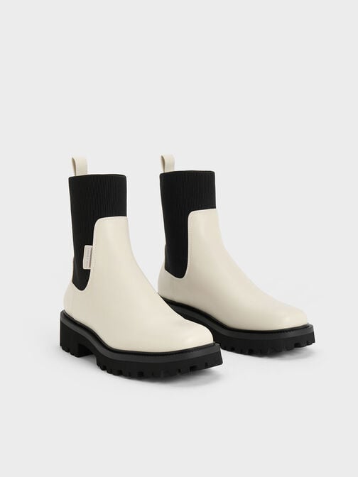 Two-Tone Knitted Sock Ridge-Sole Chelsea Boots, , hi-res