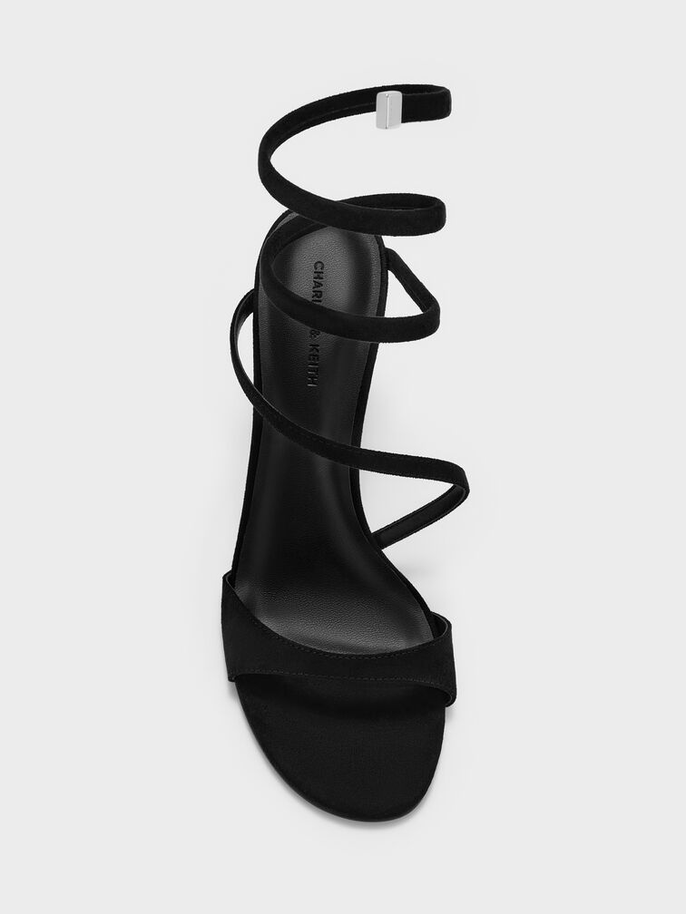 Emila Faux Suede Wraparound Heeled Sandals, Black Textured, hi-res